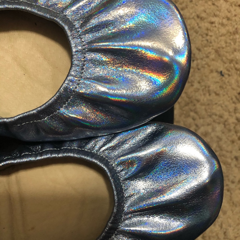 Size 9 Storehouse flats. EEEUC. Ice Blue Rainbow